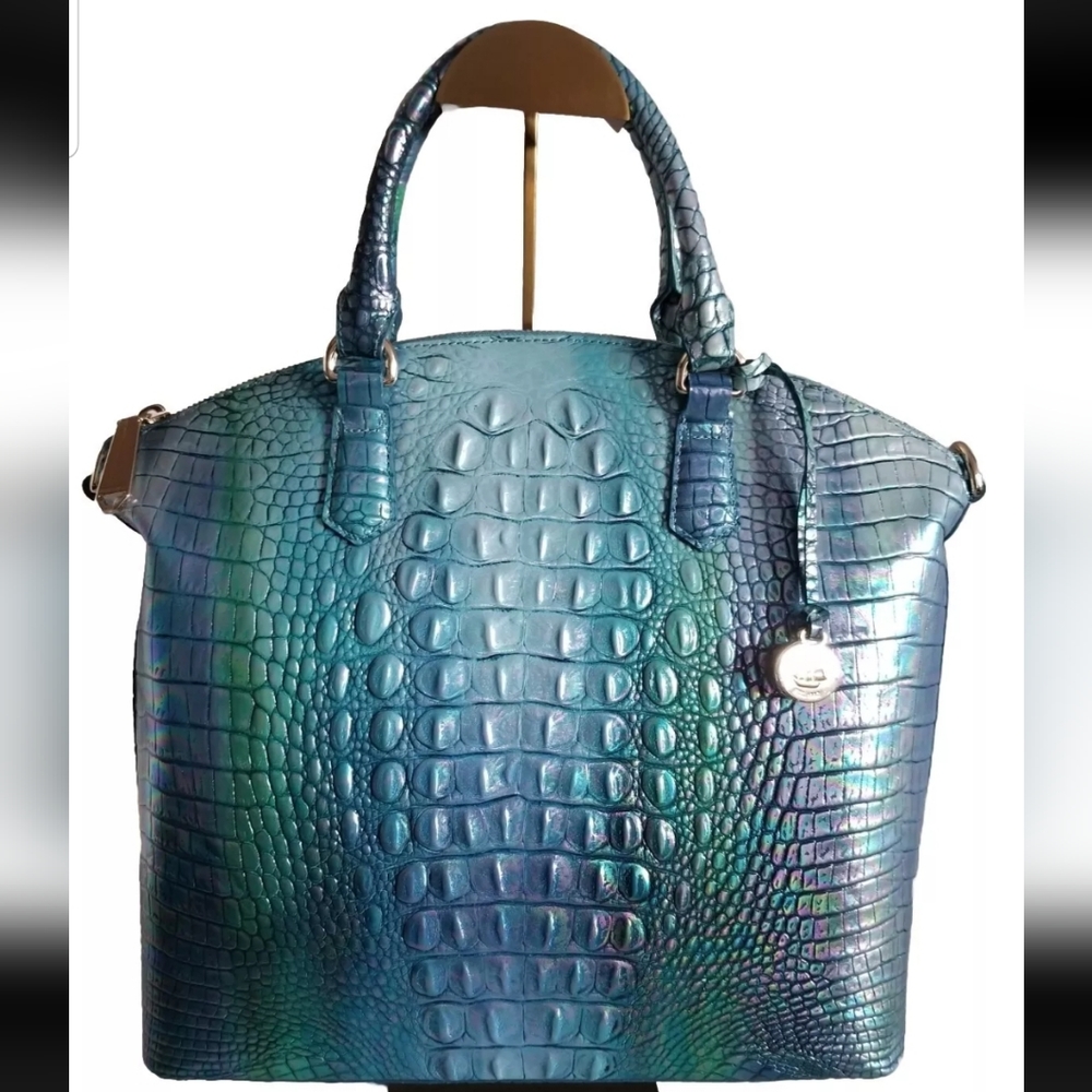 SOLD! NWT Brahmin Large Duxbury Croc Embossed Leather Satchel Blue Topaz 💙💕 - Picture 1 of 16